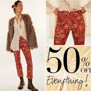 Free People Red Floral Ankle Pants. NWT Excellent Condition Size 2